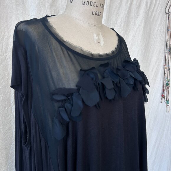 All Saints - Black Swing Top w/ Silk cut floral rosette detail - Picture 2 of 7